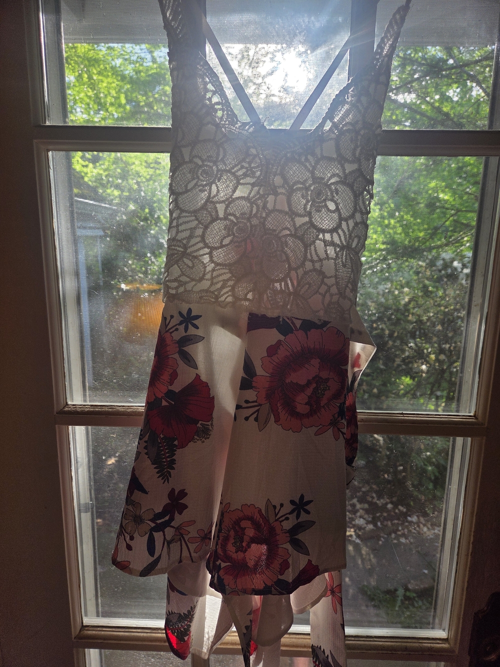 SHEIN White Lace Top with Pink & Red Floral Skort